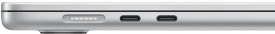 MagSafe ports atrodas kreisajā pusē vistuvāk aizmugurei. Divi Thunderbolt porti atrodas kreisajā pusē pirms MagSafe porta